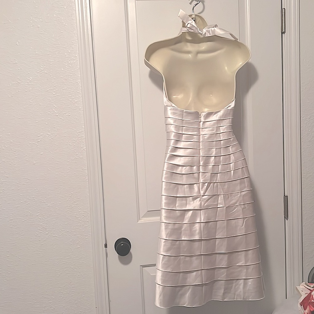 BCBG Max Azria white tiered satin halter dress - Picture 2 of 4